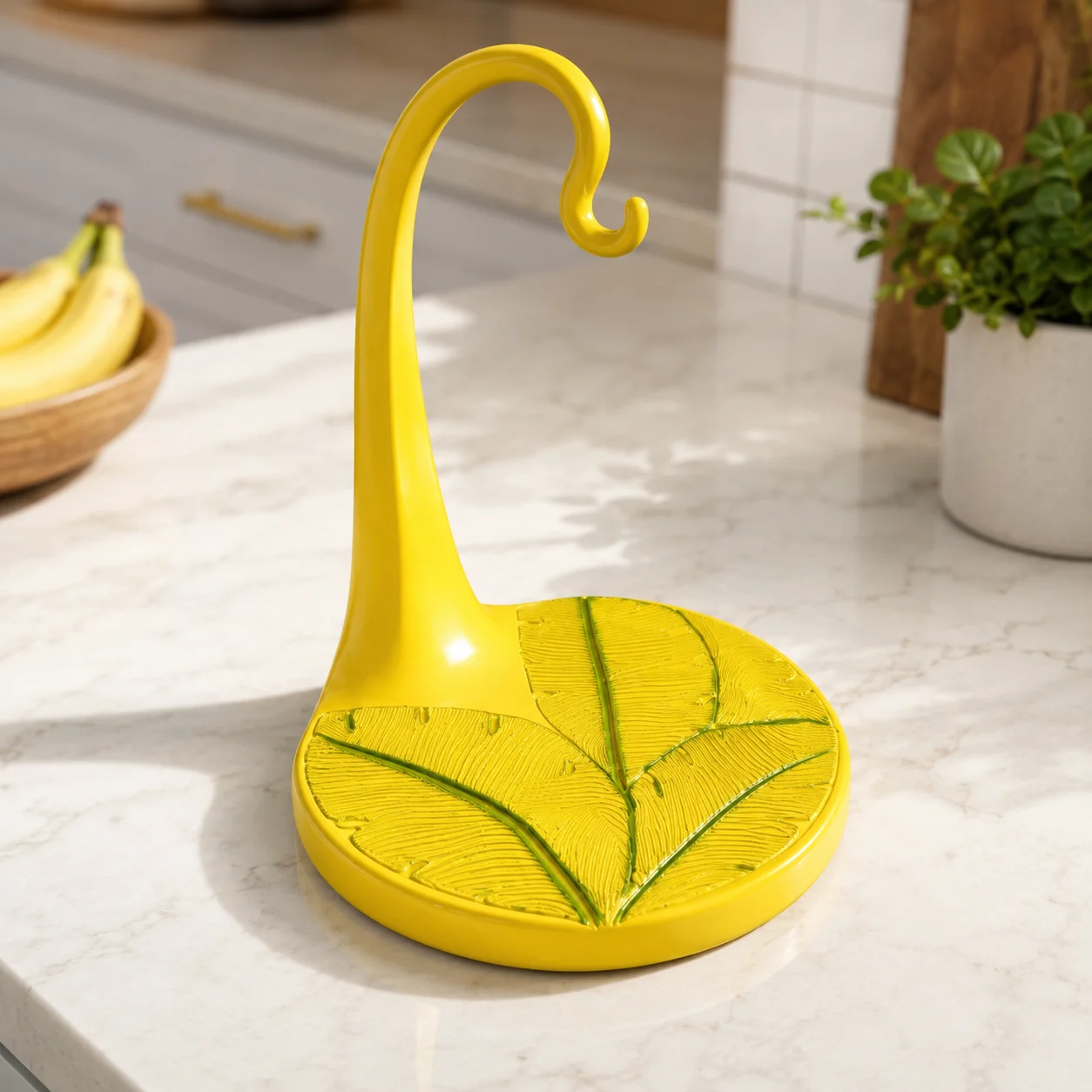 Yellow Banana Stand with detailed leaf pattern