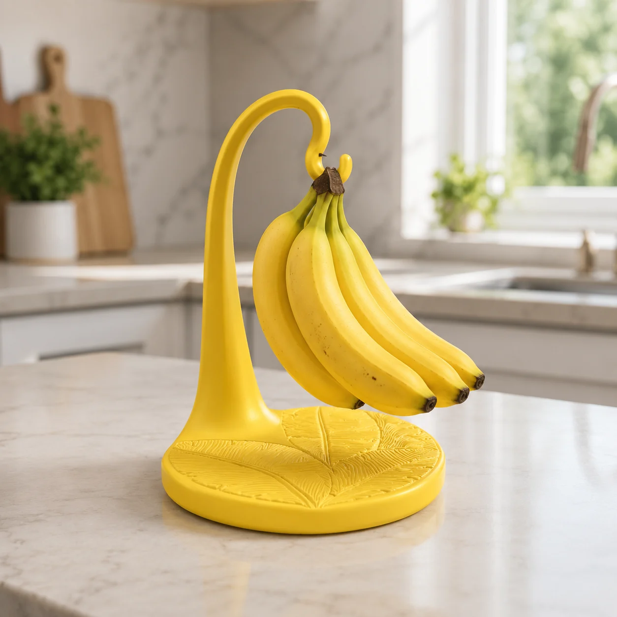 Yellow Banana Stand holding a bunch of bananas